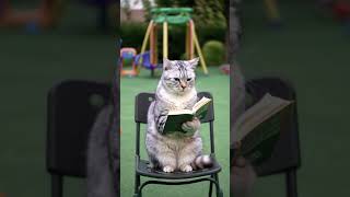 Cat reading book so cute cat cuteanimal catactivities shorts nature [upl. by Ahsiela335]