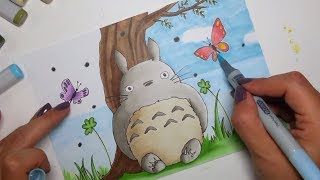 Drawing My Neighbour Totoro  Copic markers speen paint [upl. by Pitzer740]