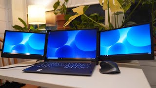 OFIYAA P2 Tri Screen 1 Month Review  Mobile Triple Monitor Setup [upl. by Adnohsar67]