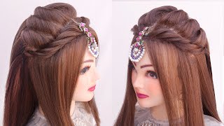 Engagement hairstyle for wedding l Eid hairstyle l front variation l wedding hairstyles kashees [upl. by Aifas]