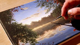 Painting a Misty Fall Scene Acrylic Lake Landscape Tutorial  Paint with Ryan [upl. by Gianni]