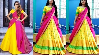 দুটো শাড়ি দিয়ে লেহেঙ্গা পরুনdouble saree draping lahenga stylelahenga style saree draping [upl. by Acire]