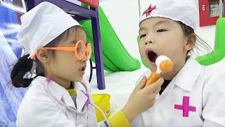 Kids doctor pretend play and healthcare for family at indoor playground Nursery rhymes song babies 2 [upl. by Avid]