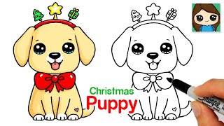 How to Draw a Puppy Dog for Christmas Easy 🎄⭐️ [upl. by Ticknor]