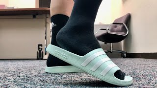 Adidas Adilette Aqua Slides  on feet and unpackingunboxing  Azo Edition [upl. by Estren736]