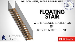 Floating Staircase with glass railing modeled in Revit tutorial [upl. by Evers428]