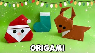 COMO FAZER ORIGAMI DE NATAL 🎨 3 Ideias Decorações Fáceis e Criativas PAPAI NOEL RENA E SAPATINHO [upl. by Loss]