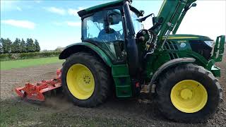 John Deere 6120R Tractor with KUHN HR 3004 Power Harrow [upl. by Anitnahs957]