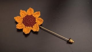 HOW TO MAKE CROCHET BROOCH  HIJAB PIN  SUNFLOWER PIN [upl. by Ellenad]