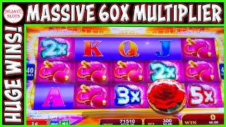 OVER 300x  MASSIVE 60x MULTIPLIER Pays Huge Sparkling Roses Slot Machine Throwback Oldies [upl. by Steep]