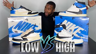 JORDAN 1 TRAVIS SCOTT X FRAGMENT LOW VS HIGH UNBOXING  SNEAKER REVIEW [upl. by Manup76]