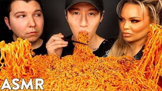 ASMR NUCLEAR FIRE NOODLES with NIKOCADO AVOCADO amp TRISHA PAYTAS No Talking MUKBANG [upl. by Dlawso]