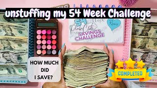 COMPLETED UNSTUFFING MY 54 WEEK SAVINGS CHALLENGE BINDER  SAVING MONEY [upl. by Ardnued]