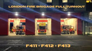 FULL HOUSE TURNOUT London Fire Brigade F411 F412 F413 From Dagenham Fire Station [upl. by Asor]