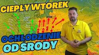 BARDZO CIEPŁY WTOREK OCHŁODZENIE od środy FRONT ATMOSFERYCZNY I deszcz pogoda [upl. by Anidem]