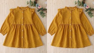 Front slit button placket baby frock cutting and stitching Winter baby frock cutting and stitching [upl. by Rikahs]