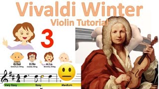 Vivaldi Winter 1st movement easy version  Four Seasons Sheet music and easy violin tutorial [upl. by Bartie]