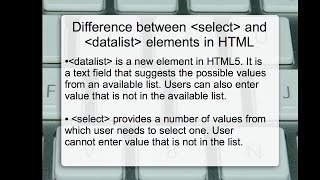 HTML Datalist and Select Difference between Datalist and Select Elements in HTML [upl. by Collbaith]