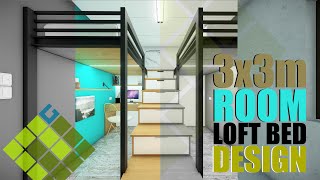 LOFT BED DESIGN IDEAS l 3X3 m SMALL BEDROOM [upl. by Safier]