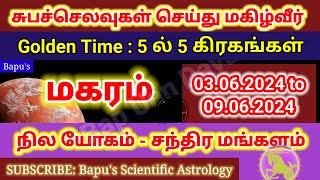 மகரம்  பொன்னான வாரம்  Makaram  Golden Time June 2024 first week 03rd to 09th June 2024  Bapus [upl. by Rdnaskela]