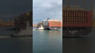 Tugboats Guiding Massive Vessels  Container vessel sailing  Precision Turning in Harbors [upl. by Airlia837]