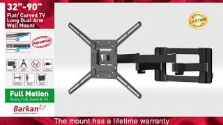 Barkan Extra Stable Full Motion TV Wall Mount for Flat  Curved TVs Sizes 40quot  90quot [upl. by Yesnikcm815]