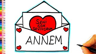 Annemize Mektup 💌 👩‍👧‍👦 Annemiz İçin Resim Çizimi💓 Anneler Günü Resmi Nasıl Çizilir [upl. by Onaicilef]