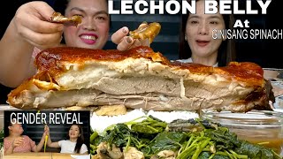 CRISPY LECHON LIEMPO AT GINISANG SPINACH SA SARDINAS  MAY PAGENDER REVEAL  MUKBANG PHILIPPINES [upl. by Oliver73]