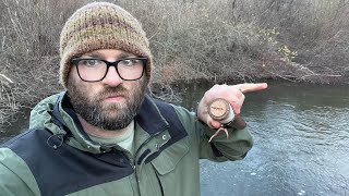 Creek fishing in FRIGID WATER with my bushcraft reel Wild trout and more [upl. by Slifka791]