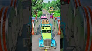 Colorful Mixer Truck amp Extra Long Buses vs Big Bollards Crash  BeamNGdrive [upl. by Kamaria876]