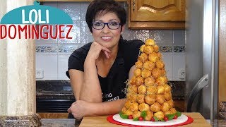 Cómo hacer una Croquembouche o Tarta de profiteroles rellenos de crema pastelera Loli Domínguez [upl. by Wernick]