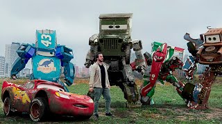 Lightning McQueen TRANSFORMERS in Real Life on Road cars PIXAR all [upl. by Nagiem710]