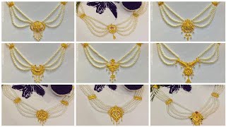 Gold pearl choker jewellery design with weight and pricePearl choker necklace designPearlchoker [upl. by Stead]