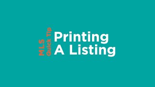 MLS Quick Tip  Printing a Listing [upl. by Marc431]