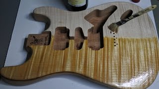 Warmoth stratocaster  Flame maple on mahogany  How to self oil finish [upl. by Eillime]