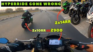 ZX10R vs Z900 VS ZX14RR🥵 DRAG RACE 🔥 HYPER RIDE WITH ZX10R vs Z900 INSTA 360 GIR GAYA 😱 [upl. by Adora]