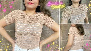 Blusa con Mangas a Crochet  Tutorial  Diestra [upl. by Dannica]