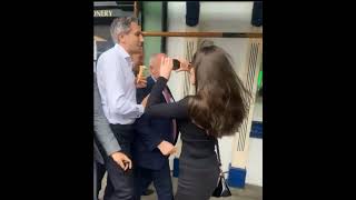 RTE NEWS  MEMBER OF ENOCH BURKES FAMILY FANGIRLING SIMON HARRIS IN CASTLEBAR MAYO IRELAND [upl. by Nnauol192]