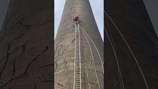 Steeplejacks laddering a 300ft stack steeplejack work workingatheights ropeaccess construction [upl. by Tarrel686]