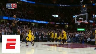 Full sequence LeBron James blocks Victor Oladipo hits gamewinning 3 in Game 5 vs Pacers  ESPN [upl. by Freudberg]