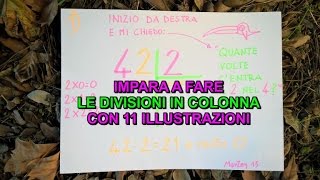 DIVISIONI IN COLONNA con 11 SEMPLICI ILLUSTRAZIONI  DIVISIONI  MATEMATICA TUTORIAL [upl. by Trix]