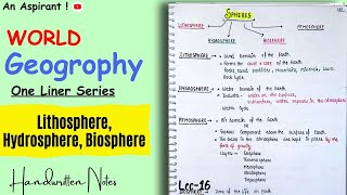 Lithosphere Hydrosphere amp Biosphere  Lec16  World geography  One Liners Topic Wise [upl. by Rehtse]