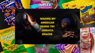 Making my American friend try Jamaica snacks for the first time [upl. by Atteuqahc588]