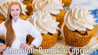 EASY Chocolate Pecan Pumpkin CupcakesMuffins  with optional Maple Whipped Cream [upl. by Maupin104]