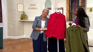 Joan Rivers Stretch Sateen Button Front Shirt with Hem Detail on QVC [upl. by Lemon]