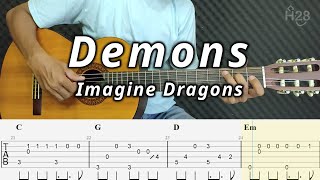 Imagine Dragons  Demons Fingerstyle Guitar Cover  Tab  Chords  Lyrics [upl. by Lyrpa987]