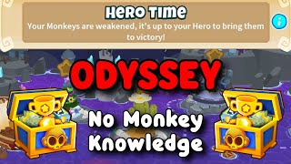 Odyssey Hard Mode  No Monkey Knowledge  BTD6 Tutorial  Hero Time [upl. by Oakley]