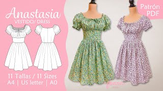 Tutorial de Costura de Vestido milkmaid estilo cottagecore  Patrón PDF Descargable  ANASTASIA [upl. by Acinok746]