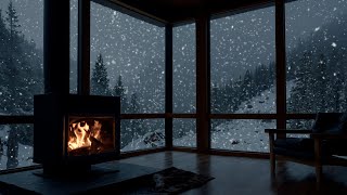 Winter Cozy in Mountains with Fireplace  Snow Storm  Deep Sleep Ambience [upl. by Nyleaj]