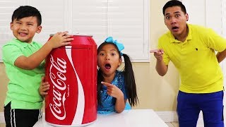 Wendy amp Liam Pretend Play w Giant Coke Toy to Johny Johny Kids Learning Song [upl. by Yelyr]